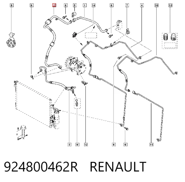 Manguera de aire acondicionado de evaporador al compresor 924800462R Renault (RVI)