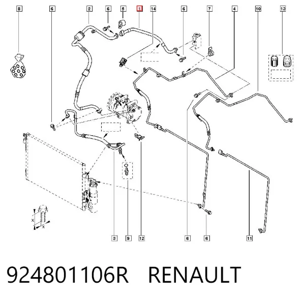 Manguera de aire acondicionado, del evaporador trasero al compresor 924801106R Renault (RVI)