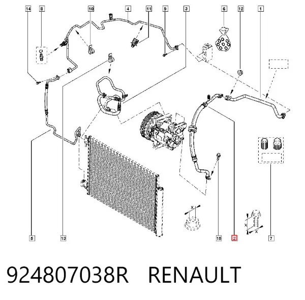Manguera de aire acondicionado de evaporador al compresor 924807038R Renault (RVI)