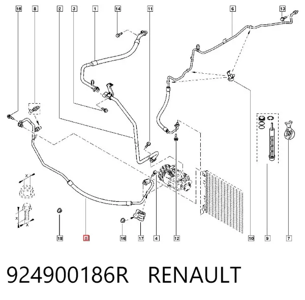 Manguera de aire acondicionado de compresor al condensador 924900186R Renault (RVI)