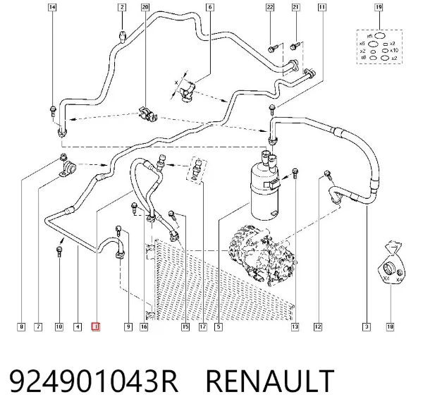 Manguera de aire acondicionado de compresor al condensador 924901043R Renault (RVI)