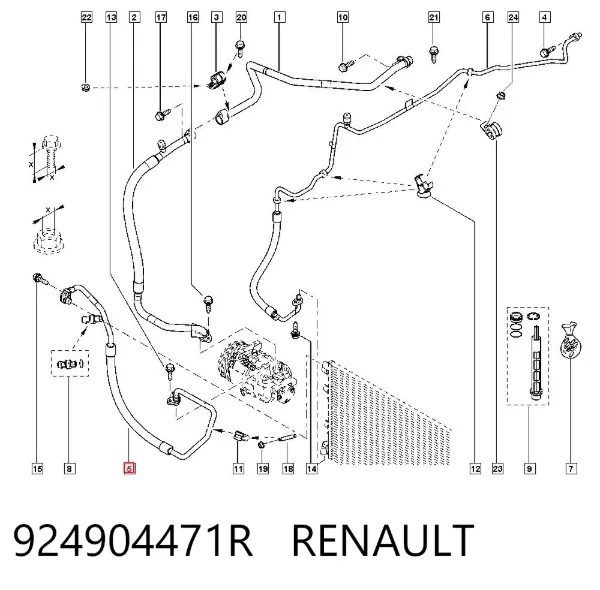 Manguera de aire acondicionado de compresor al condensador 924904471R Renault (RVI)
