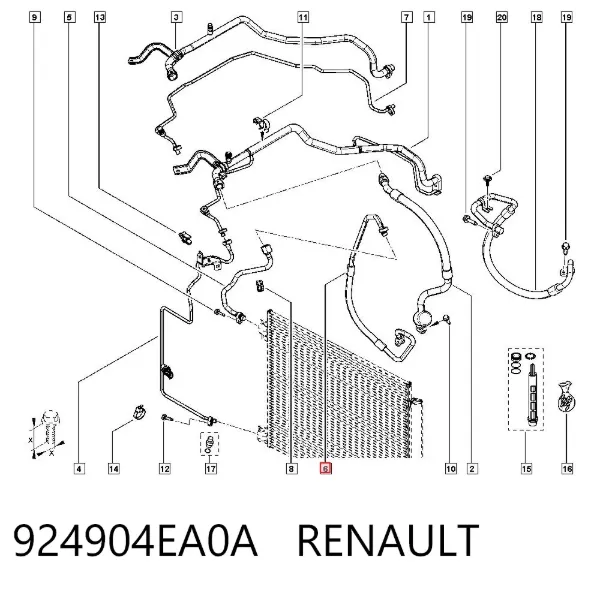 Manguera de aire acondicionado de compresor al condensador 924904EA0A Renault (RVI)