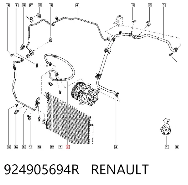 Manguera de aire acondicionado de compresor al condensador 924905694R Renault (RVI)