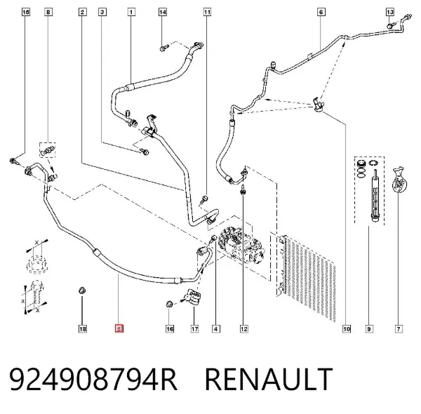 Manguera de aire acondicionado de compresor al condensador 924908794R Renault (RVI)