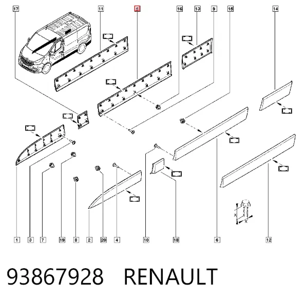 Moldura de puerta corredera 93867928 Renault (RVI)