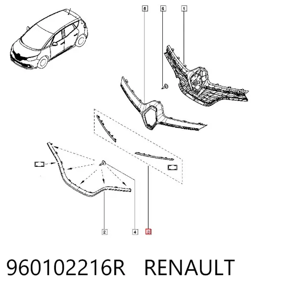 Rejilla izquierda 960102216R Renault (RVI)