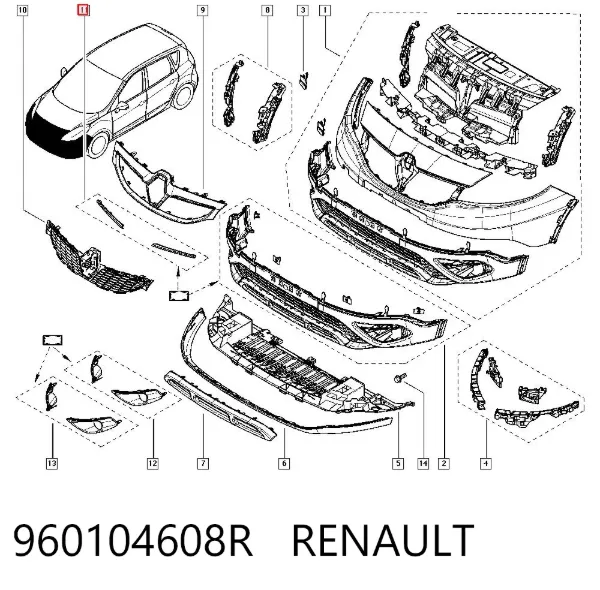 Moldura de rejilla del radiador 960104608R Renault (RVI)