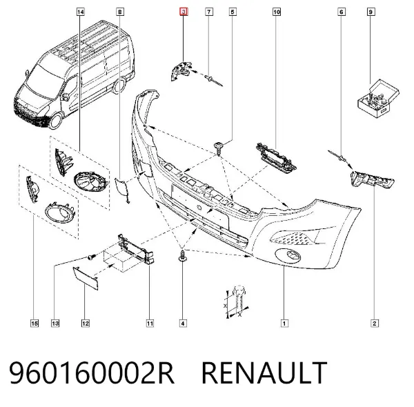 Soporte de parachoques delantero derecho 960160002R Renault (RVI)