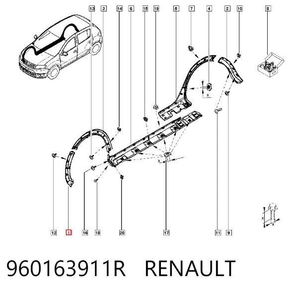 Moldura derecha del parachoques delantero 960163911R Renault (RVI)