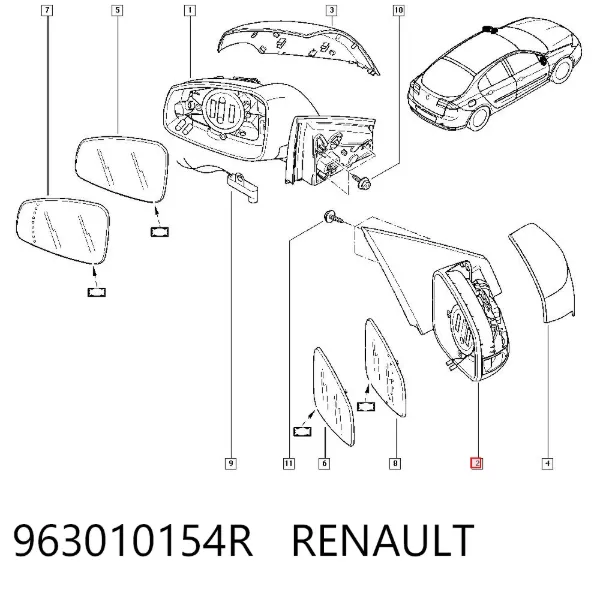 Espejo de retrovisor derecho 963010154R Renault (RVI)