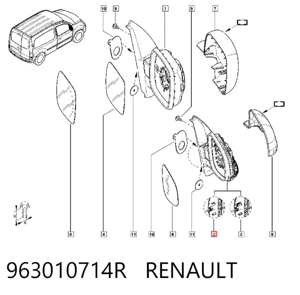 Espejo de retrovisor derecho 963010714R Renault (RVI)
