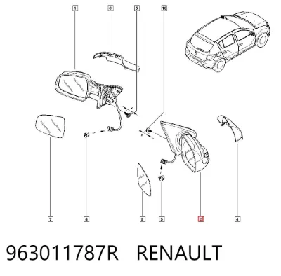 Espejo retrovisor derecho RENAULT 963011787R