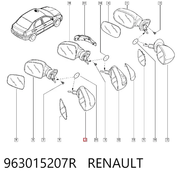 Espejo de retrovisor derecho 963015207R Renault (RVI)