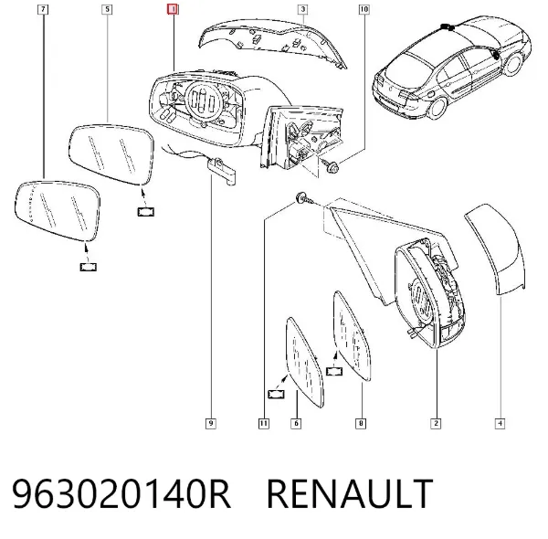 Espejo de retrovisor izquierdo 963020140R Renault (RVI)