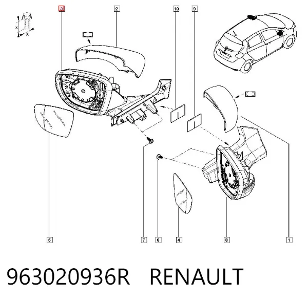 Espejo de retrovisor izquierdo 963020936R Renault (RVI)