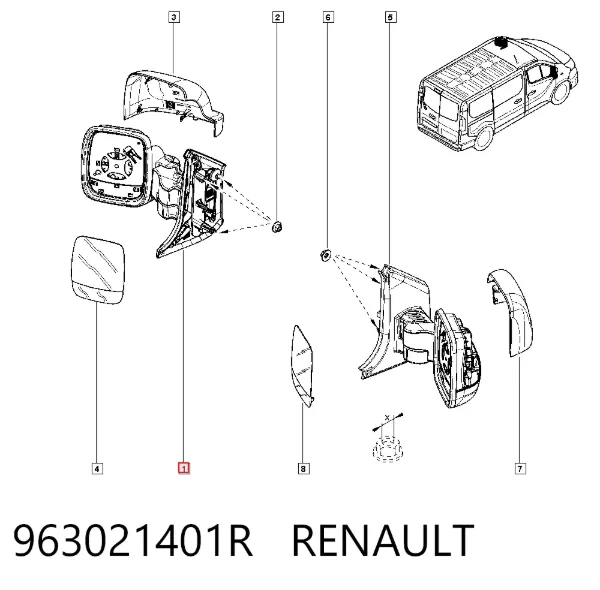 Espejo de retrovisor izquierdo 963021401R Renault (RVI)