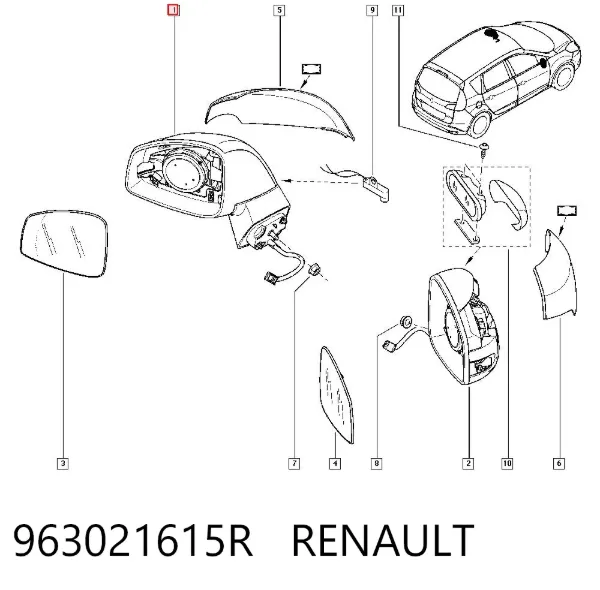Espejo de retrovisor izquierdo 963021615R Renault (RVI)