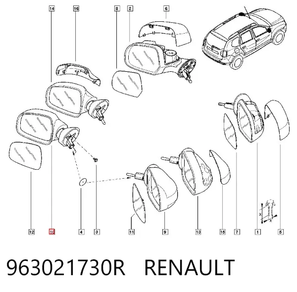Espejo de retrovisor izquierdo 963021730R Renault (RVI)