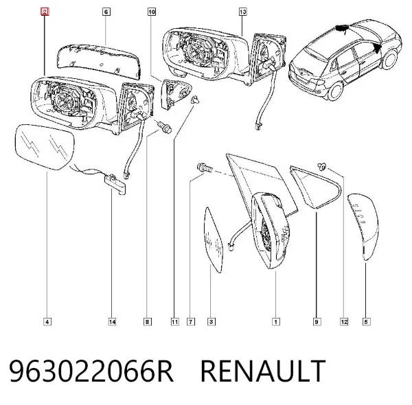 Espejo de retrovisor izquierdo 963022066R Renault (RVI)
