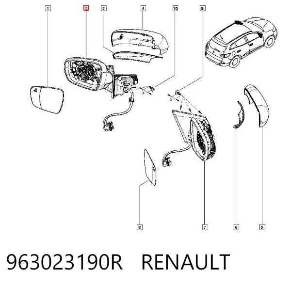 Espejo de retrovisor izquierdo 963023190R Renault (RVI)