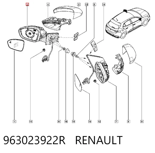 Espejo de retrovisor izquierdo 963023922R Renault (RVI)