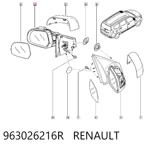Espejo de retrovisor izquierdo 963026216R Renault (RVI)