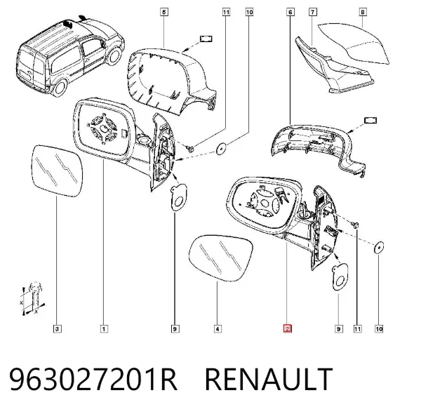 Espejo de retrovisor izquierdo 963027201R Renault (RVI)
