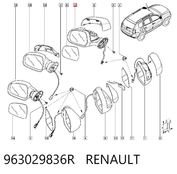Espejo de retrovisor izquierdo 963029836R Renault (RVI)