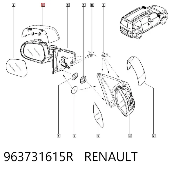 Cubierta De Espejo Retrovisor Izquierdo 963731615R Renault (RVI)