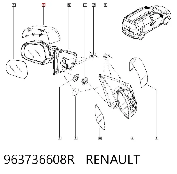 Cubierta De Espejo Retrovisor Izquierdo 963736608R Renault (RVI)