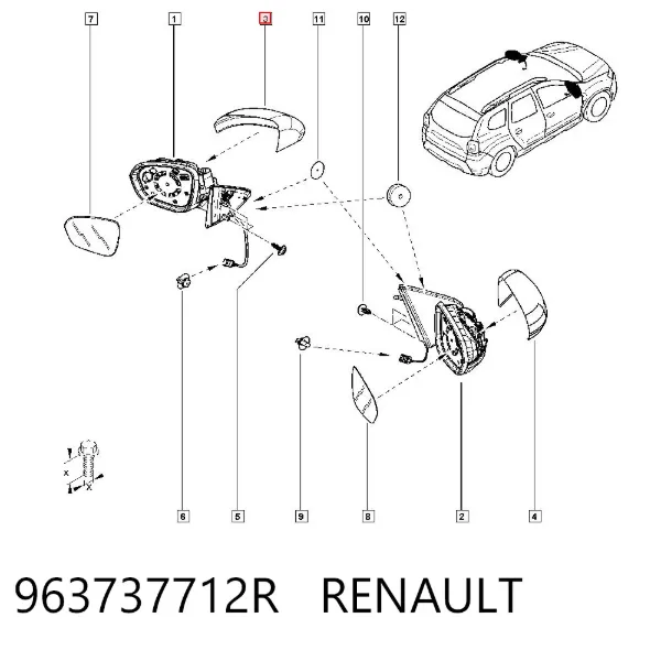 Espejo de retrovisor izquierdo 963737712R Renault (RVI)