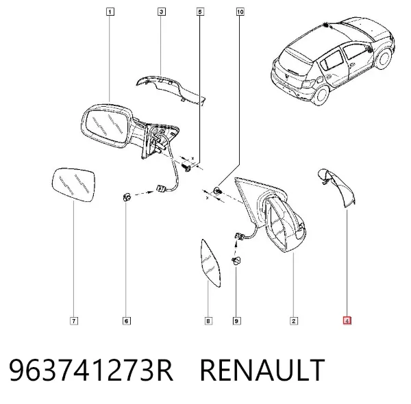Cubierta De Espejo Retrovisor Derecho 963741273R Renault (RVI)