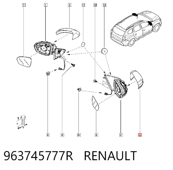 Cubierta De Espejo Retrovisor Derecho 963745777R Renault (RVI)