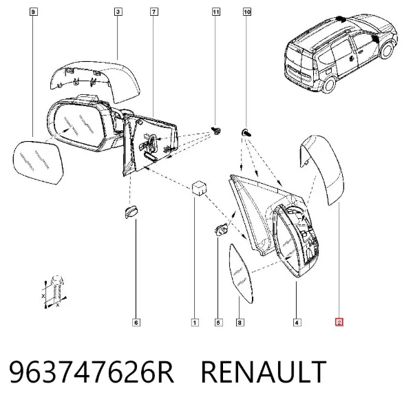 Cubierta De Espejo Retrovisor Derecho 963747626R Renault (RVI)