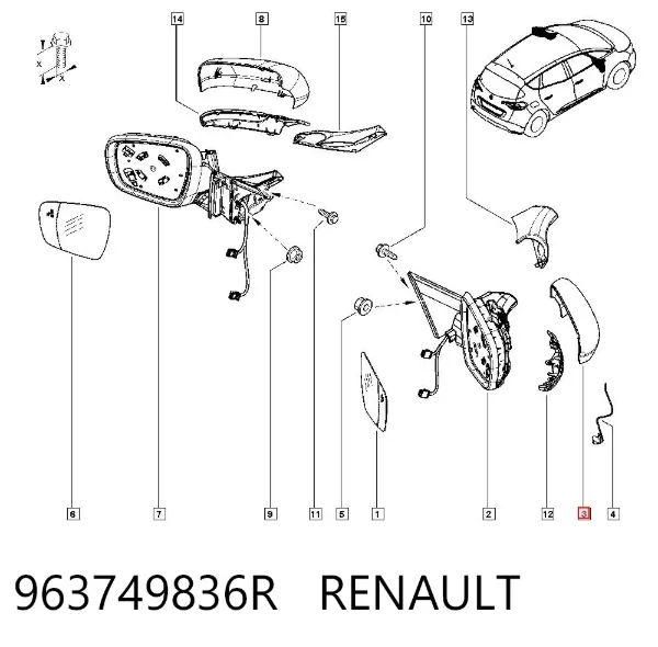 Cubierta De Espejo Retrovisor Derecho 963749836R Renault (RVI)