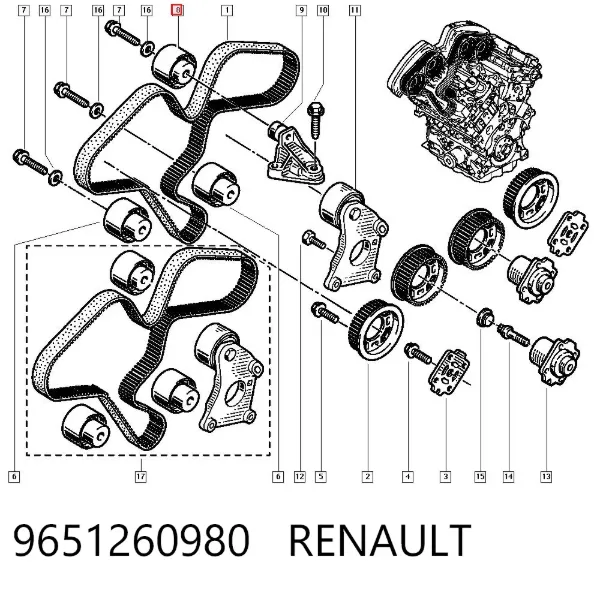 Polea correa distribución 9651260980 Renault (RVI)
