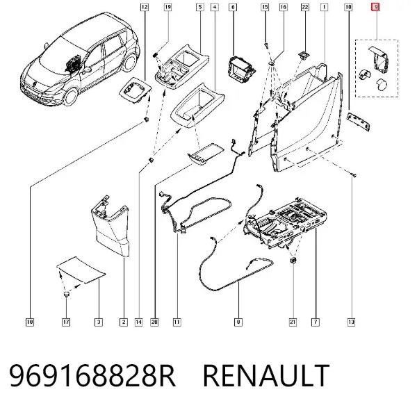 Tapa del apoyabrazos 969168828R Renault (RVI)
