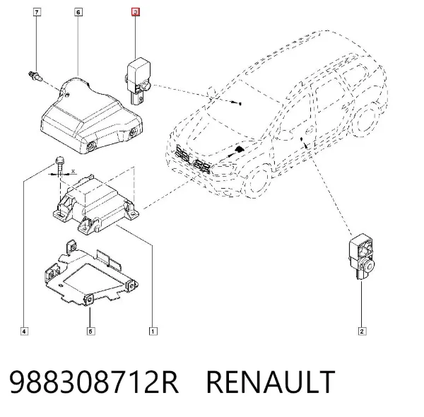 Sensor de airbag delantero 988308712R Renault (RVI)