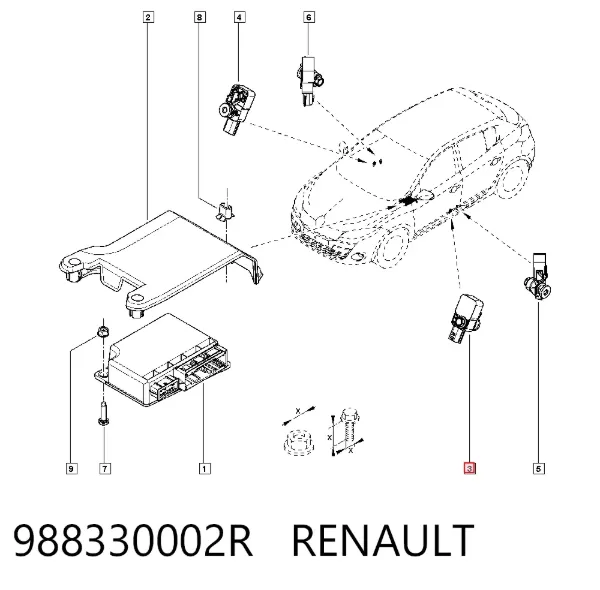 Sensor de airbag delantero 988330002R Renault (RVI)