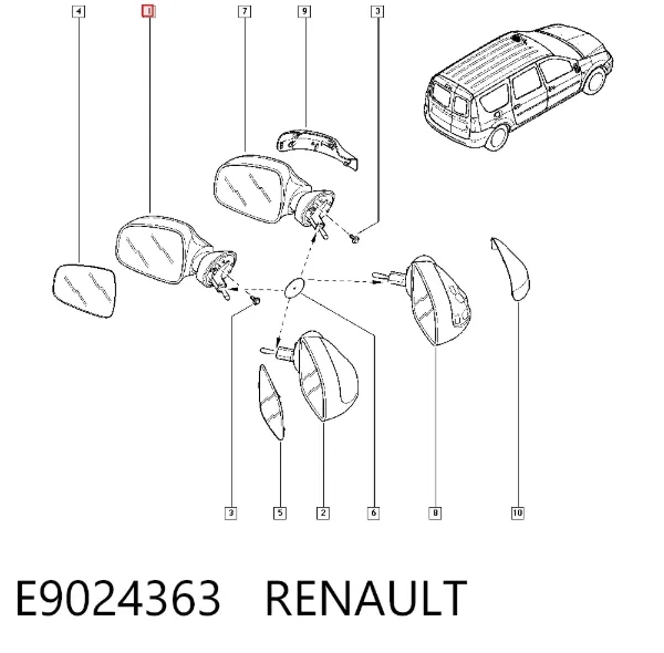 Espejo de retrovisor izquierdo E9024363 Renault (RVI)
