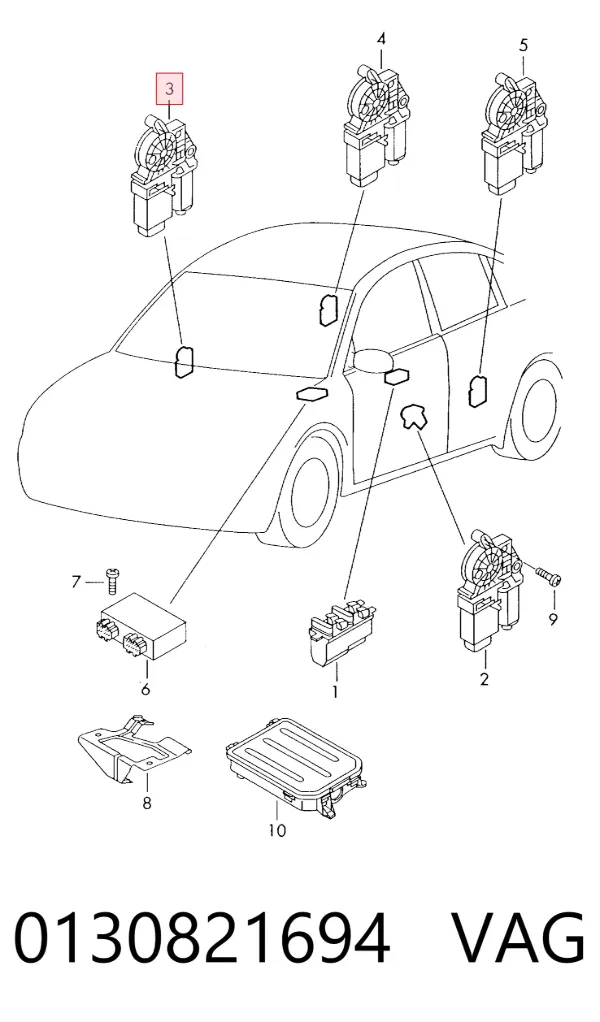 Motor del elevalunas de la puerta delantera derecha 0130821694 VAG