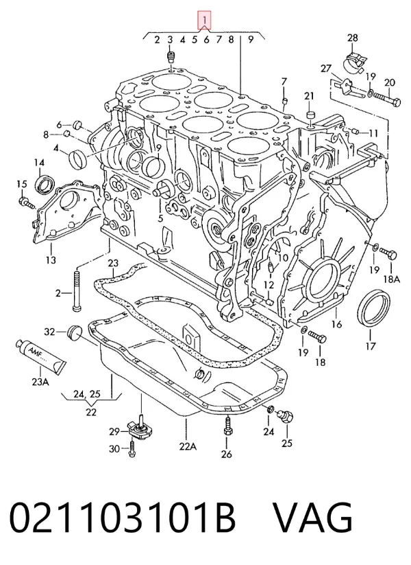Bloque de cilindros del motor 021103101B VAG