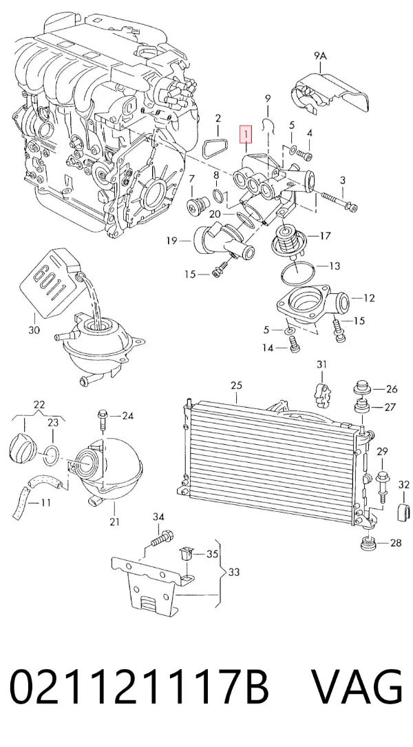 Caja de termostato 021121117B VAG
