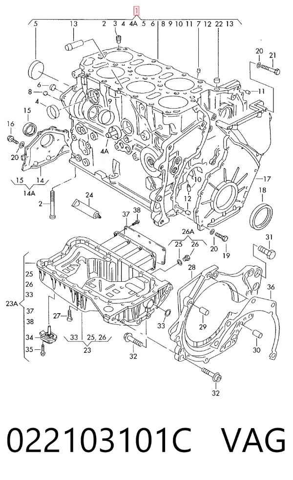 Bloque de cilindros del motor 022103101C VAG