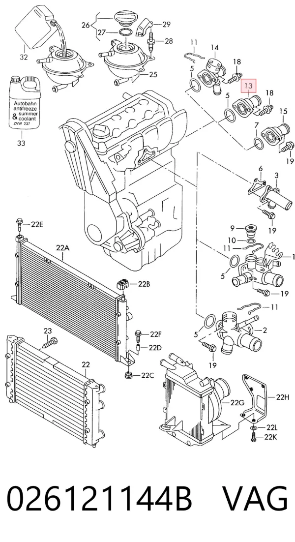 Brida del sistema de refrigeración (triple unión) 026121144B VAG