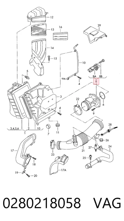 Sensor de flujo de masa de aire VAG 0280218058