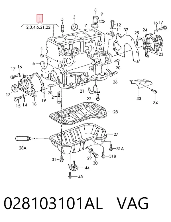 Bloque de cilindros del motor 028103101AL VAG