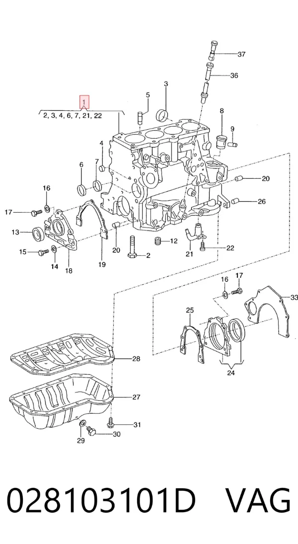 Bloque de cilindros del motor 028103101D VAG