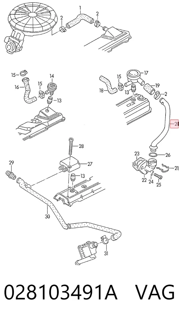 Tubo de ventilación del cárter 028103491A VAG